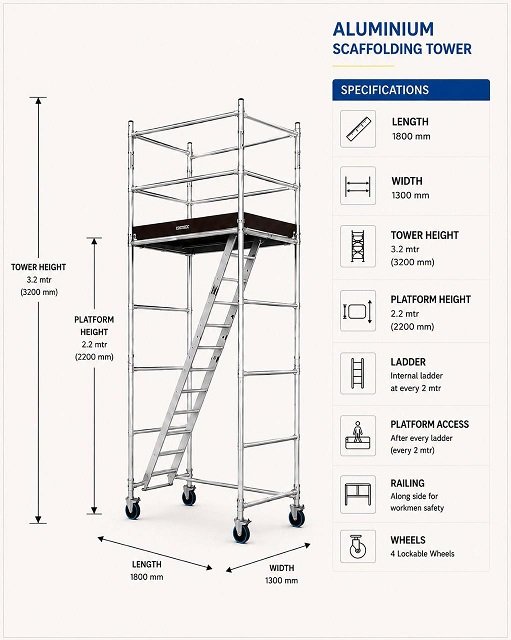 3.2 meter aluminium scaffolding tower for low level maintenance and repair work
