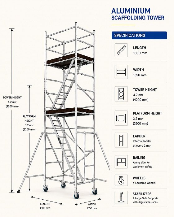 4.2 meter mobile aluminium scaffold tower for commercial maintenance access