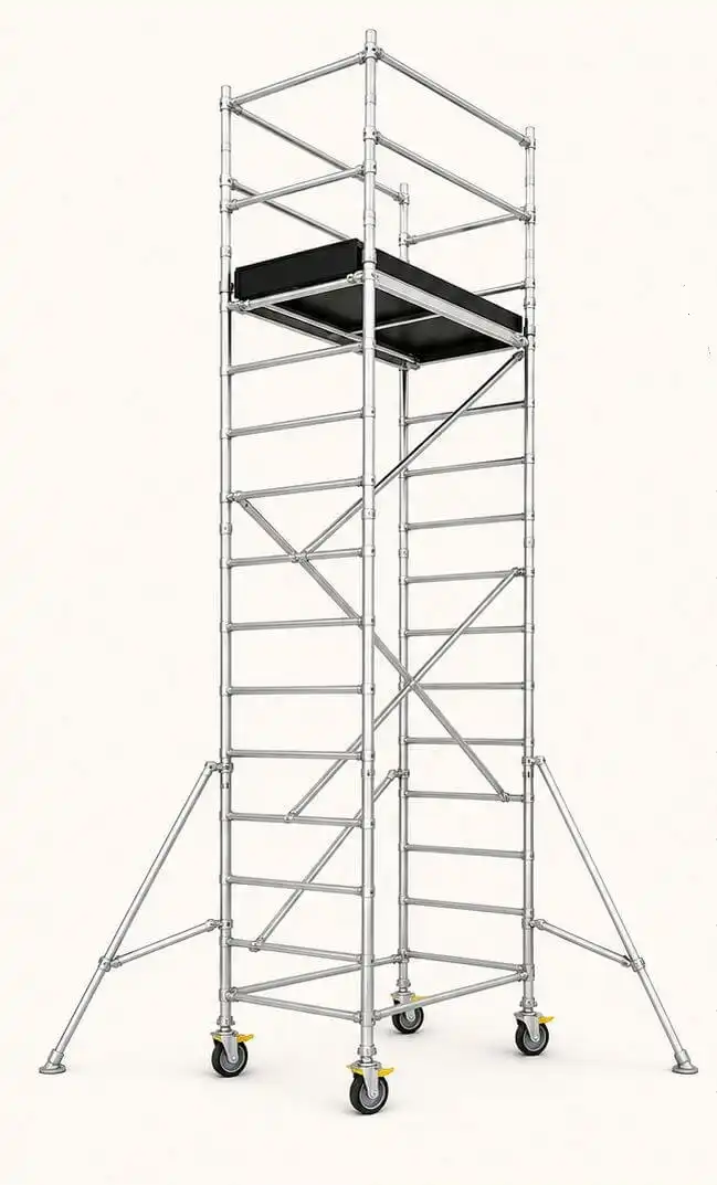 narrow aluminium scaffolding tower designed for compact indoor and restricted spaces